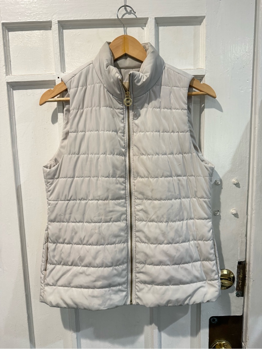 Michael Kors Cream Quilted Puffer Vest with Stand Collar
